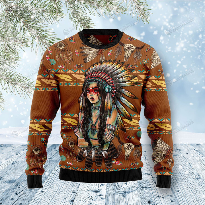 Native American Girl Ugly Christmas Sweater, All Over Print Sweatshirt