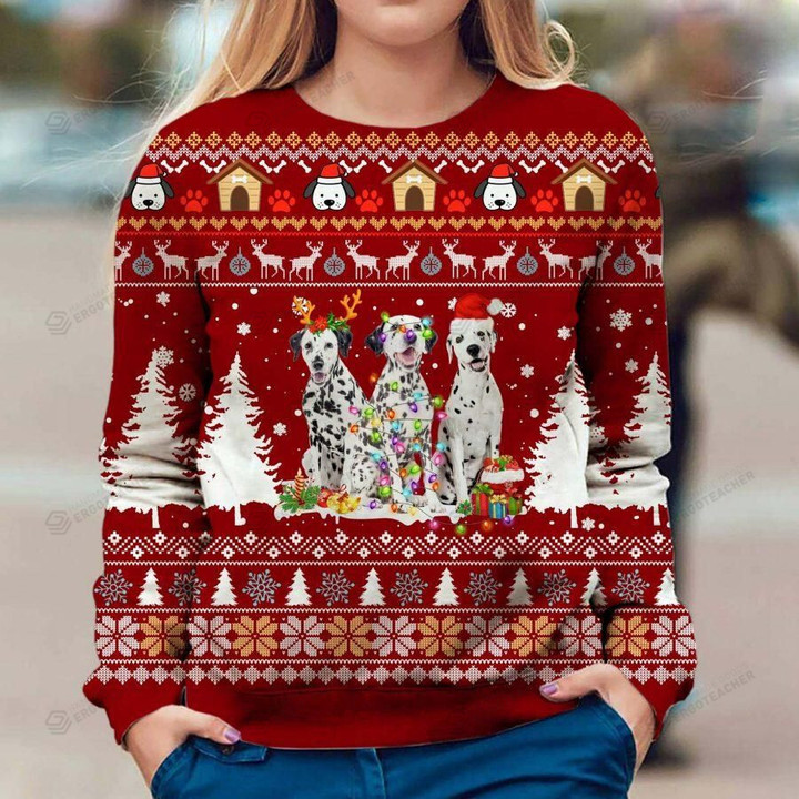 Dalmatian Dog Ugly Christmas Sweater, All Over Print Sweatshirt