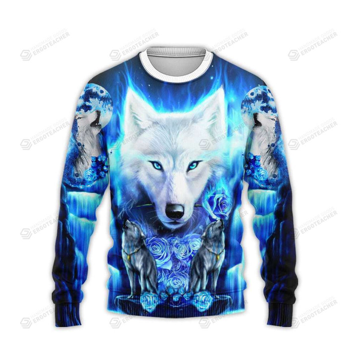 White Wolves Ugly Christmas Sweater, All Over Print Sweatshirt