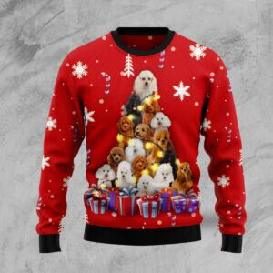 Christmas Tree Poodle Ugly Christmas Sweater, All Over Print Sweatshirt