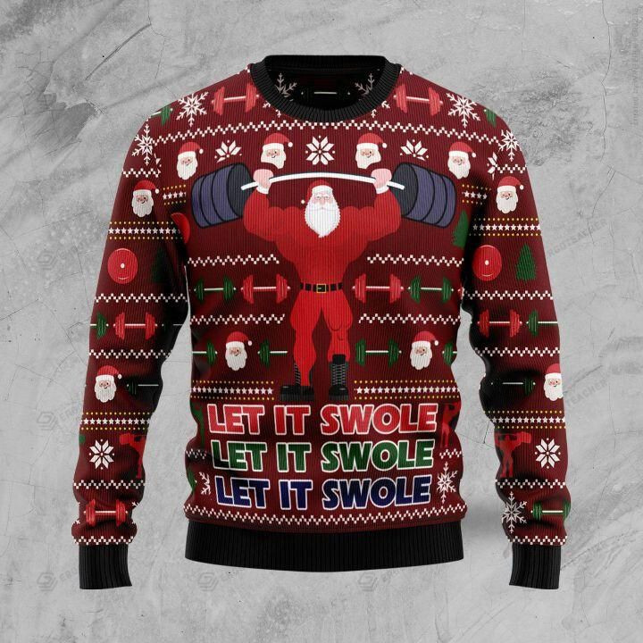 Santa Let It Swole Ugly Christmas Sweater, All Over Print Sweatshirt