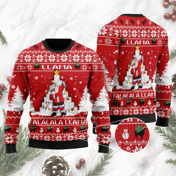 Llama Falalala Llama With Toilet Paper Ugly Christmas Sweater, All Over Print Sweatshirt