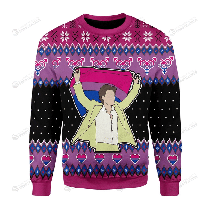 Merry Christmas LGBT Bisexual Flag Harry Christmas For Unisex Ugly Christmas Sweater, All Over Print Sweatshirt