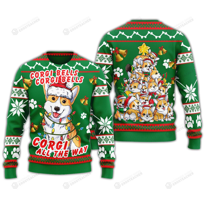 Corgi Bells Ugly Christmas Sweater, All Over Print Sweatshirt