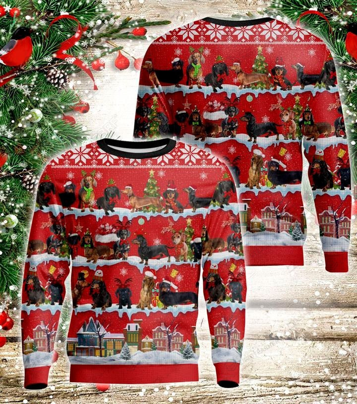 Dachshund Ugly Christmas Sweater, All Over Print Sweatshirt