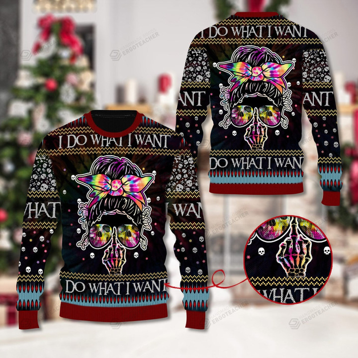 Skull I Do What I Want Ugly Christmas Sweater, All Over Print Sweatshirt