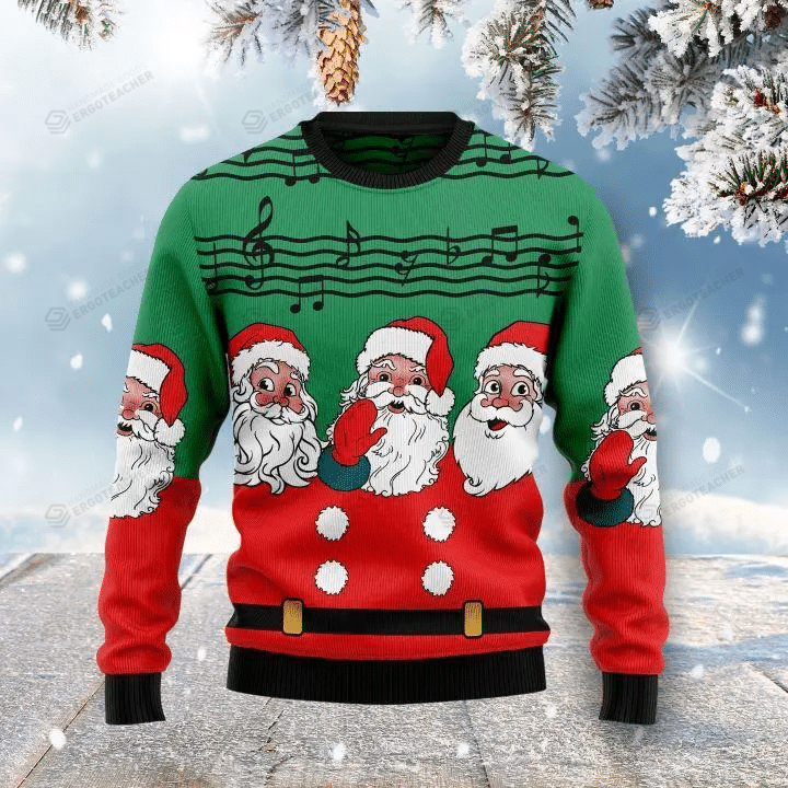 Christmas Santa Claus And Music Notes Ugly Christmas Sweater, All Over Print Sweatshirt