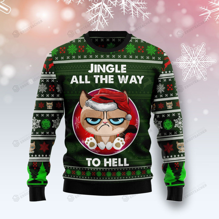 Grumpy Cat Jingle All The Way To Hell Ugly Christmas Sweater, All Over Print Sweatshirt