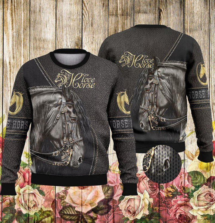 Love Black Horse Ugly Christmas Sweater, All Over Print Sweatshirt