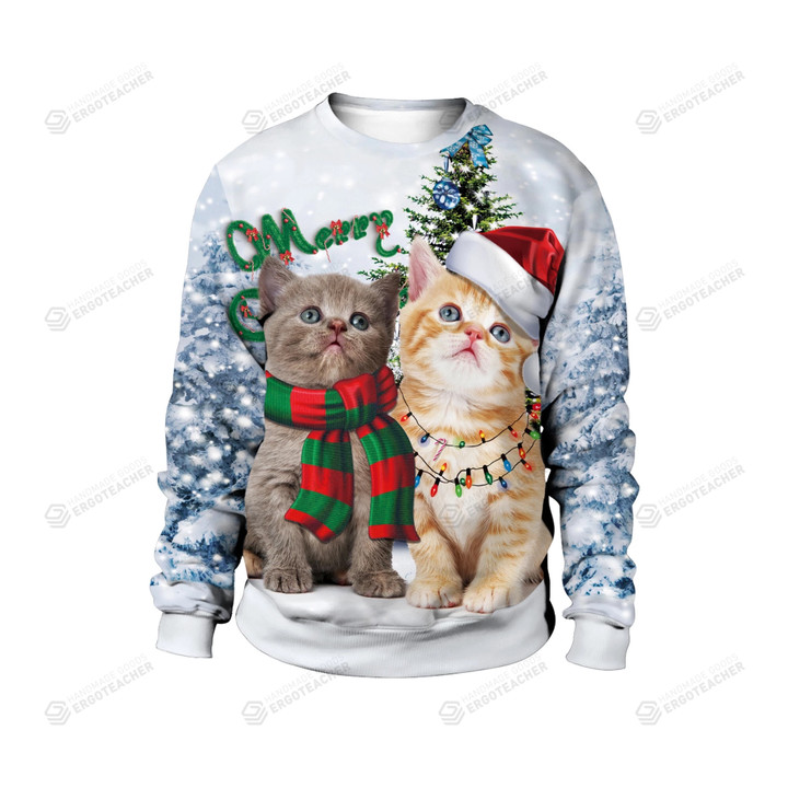 Merry Christmas Cute Cats Ugly Christmas Sweater, All Over Print Sweatshirt