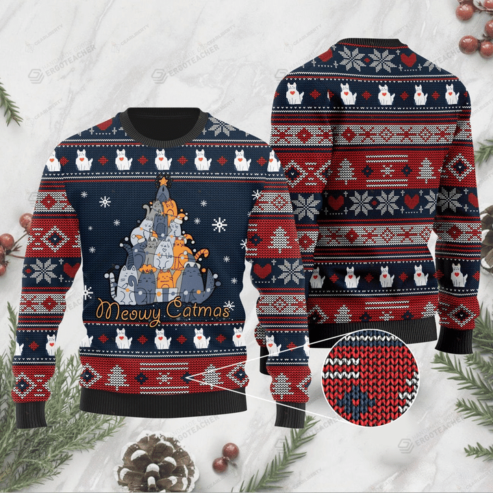 Christmas Meowy Catmas Ugly Christmas Sweater, All Over Print Sweatshirt