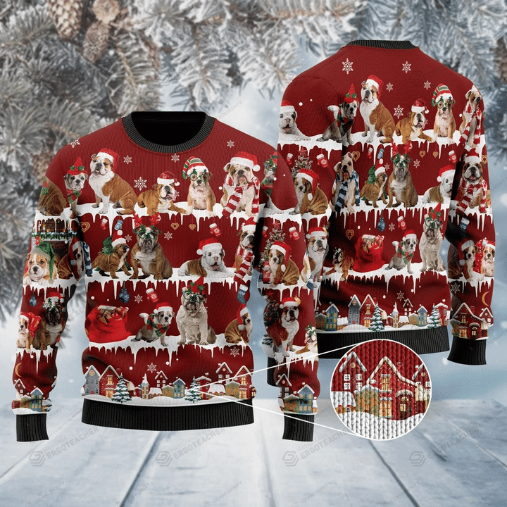 English Bulldog Ugly Christmas Sweater, All Over Print Sweatshirt