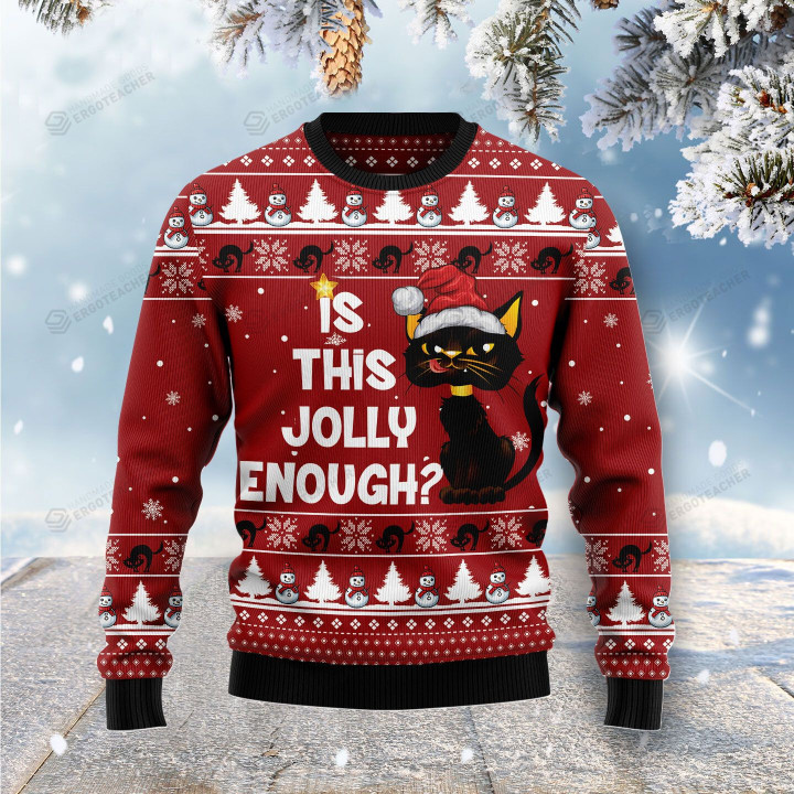 Is This Jolly Enough Black Cat Christmas Ugly Sweater