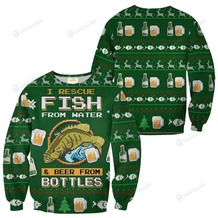Fishing Ugly Christmas Sweater, All Over Print Sweatshirt