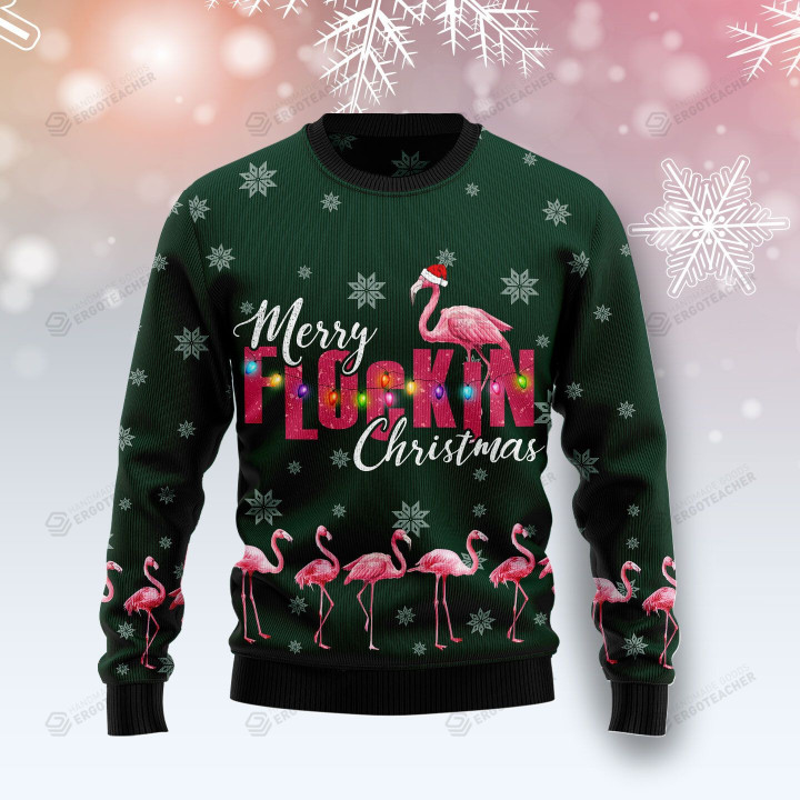 Flamingo Merry Flockin Christmas Ugly Christmas Sweater, All Over Print Sweatshirt