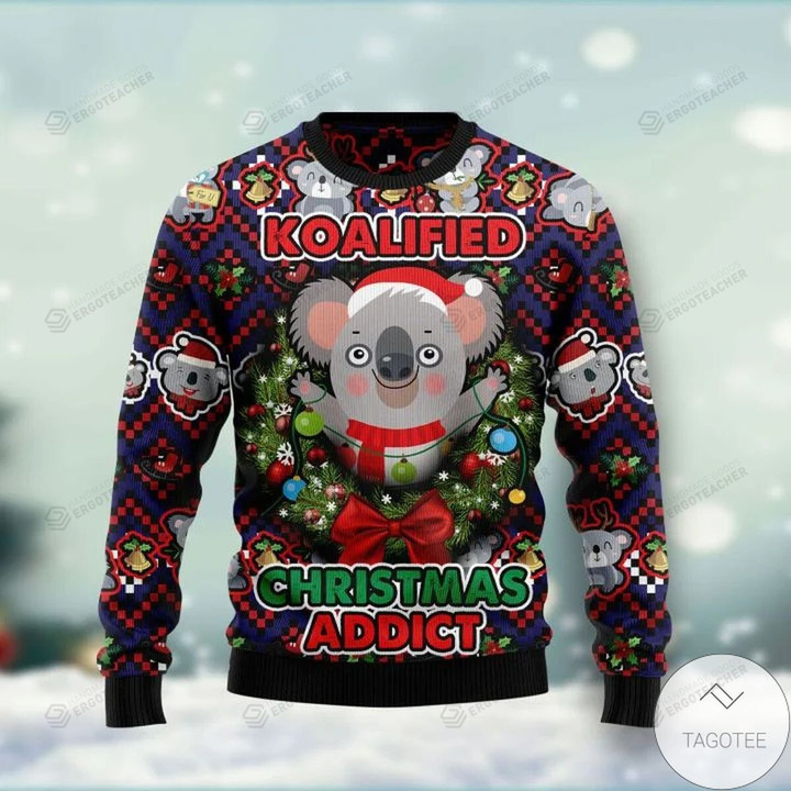 Koalafied Christmas Addict Ugly Christmas Sweater, All Over Print Sweatshirt