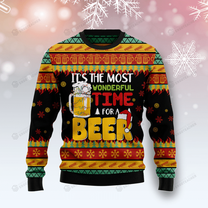 It's The Most Wonderful Time For A Beer Ugly Christmas Sweater, All Over Print Sweatshirt