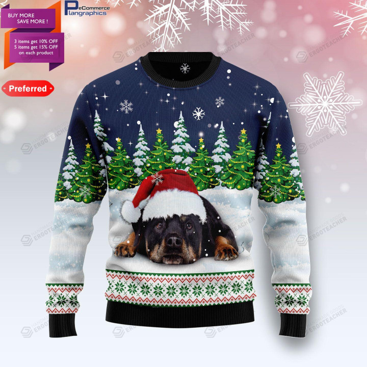 Dreaming Rottweiler Under Snow For Unisex Ugly Christmas Sweater, All Over Print Sweatshirt