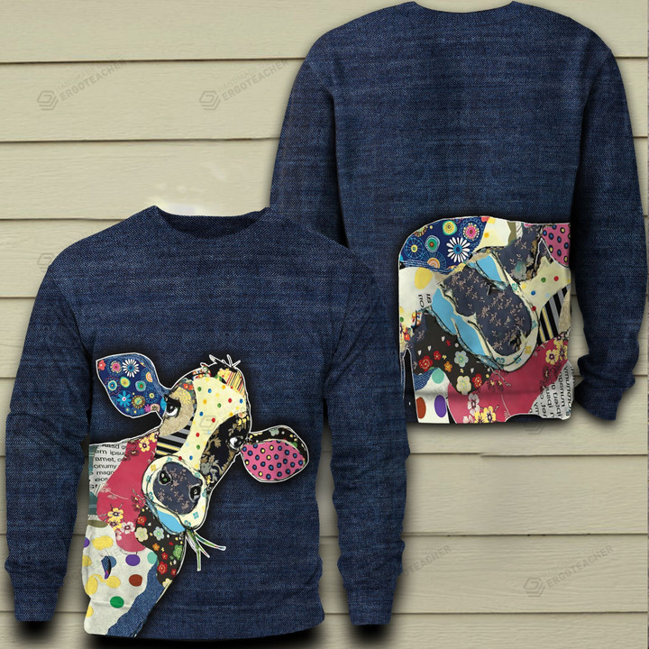 Cow Flowers Art Ugly Christmas Sweater, All Over Print Sweatshirt