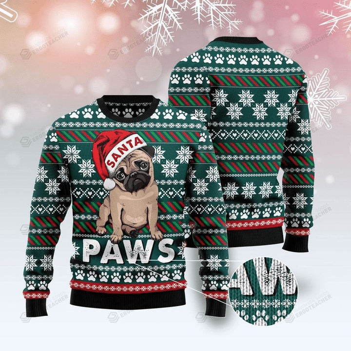Christmas Pug Paws Ugly Christmas Sweater, All Over Print Sweatshirt