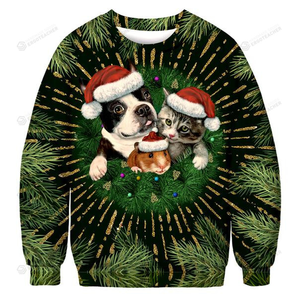 Super Cute Christmas Pet Icon Ugly Christmas Sweater, All Over Print Sweatshirt