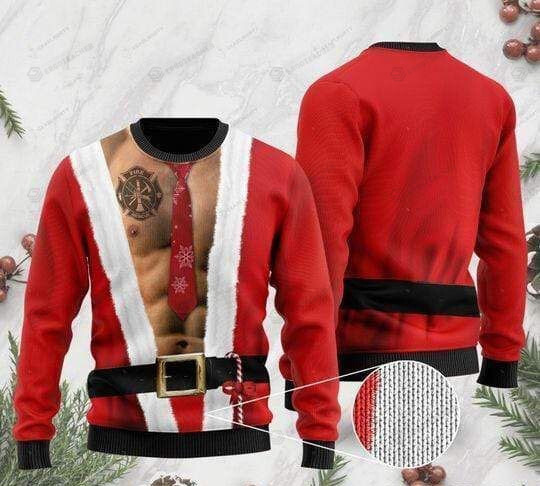 Santa Claws Body With Firefighter Tattoo Ugly Christmas Sweater
