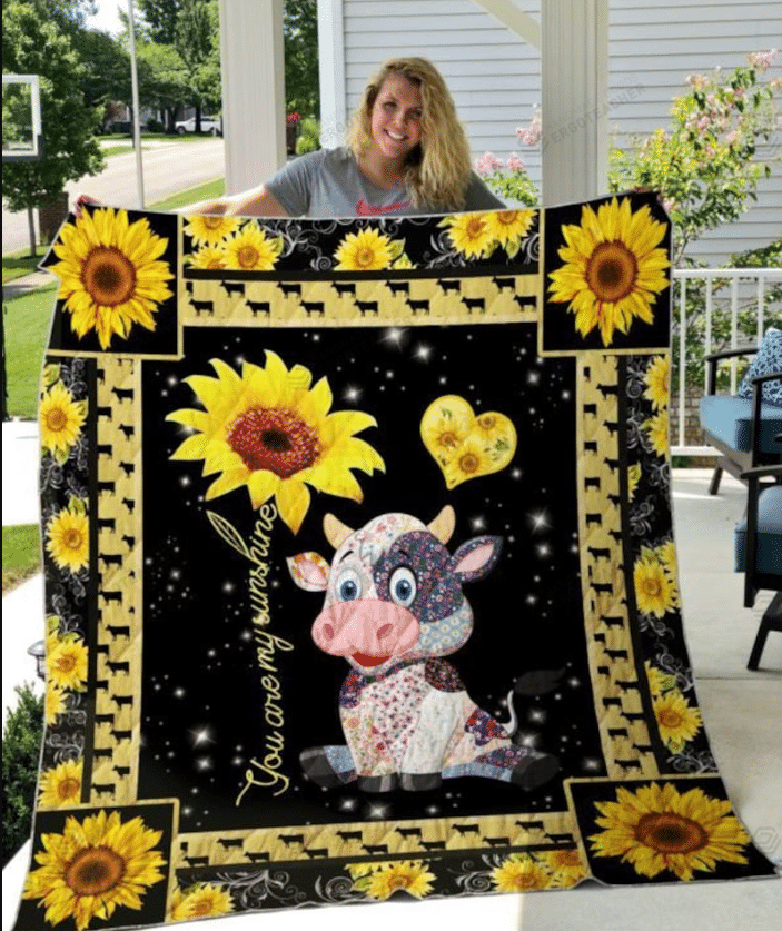 Baby Milk Cow And Sunflower Quilt Blanket, You Are My Sunshine Quilt Blanket, Milk Cow Lover Quilt Blanket