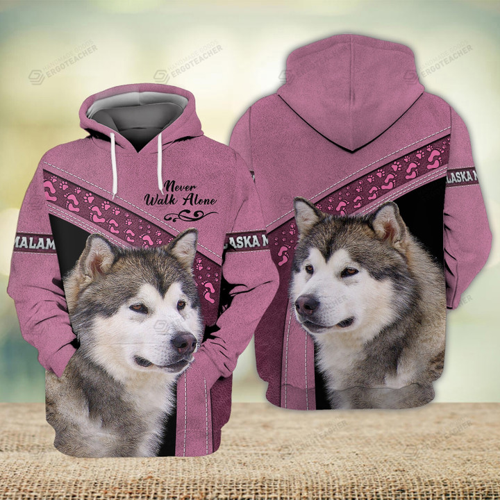 Alaska Malamute Dog Never Walk Alone 3D All Over Print Hoodie, Zip-Up Hoodie