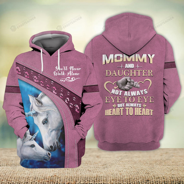 Mommy And My Daughter Unicorn Never Walk Alone 3D All Over Print Hoodie, Zip-Up Hoodie