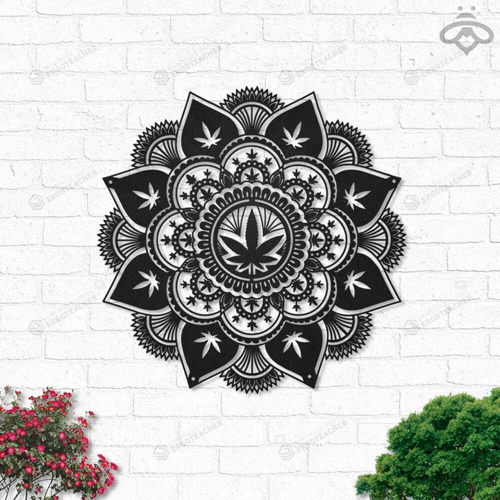 Weed Mandala Cannabis Metal Wall Art With Led Lights, Weed Lovers Decoration For Room, Outdoor Home Decor Gift