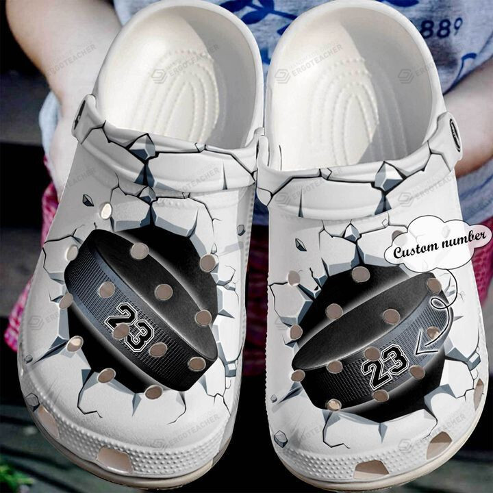 Personalized Ice Hockey Broken Crocs Crocband Clogs, Gift For Lover Ice Hockey Crocs Comfy Footwear