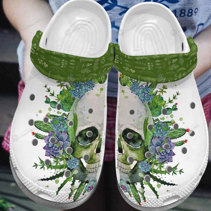 Skull Crocs Crocband Clogs, Gift For Lover Skull Crocs Comfy Footwear