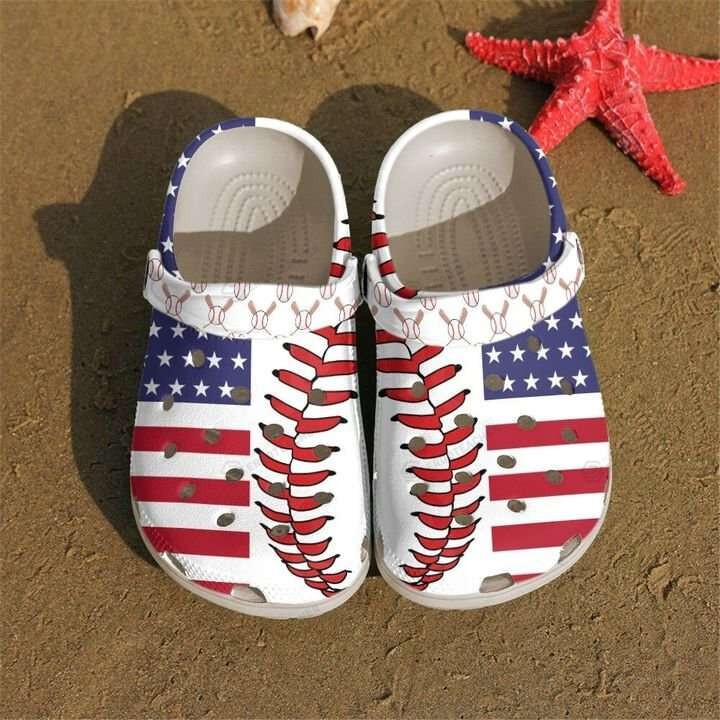 Baseball American Crocs Crocband Clogs, Gift For Lover Baseball American Crocs Comfy Footwear