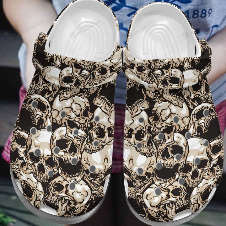 Skull Crocs Crocband Clogs, Gift For Lover Skull Crocs Comfy Footwear