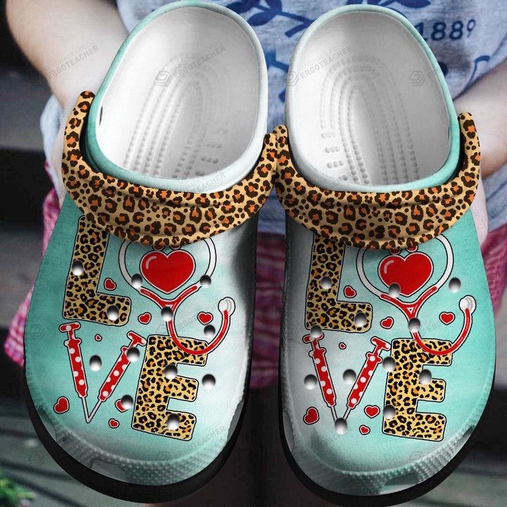 Leopard Nurse Crocs Crocband Clogs, Gift For Lover Leopard Nurse Crocs Comfy Footwear