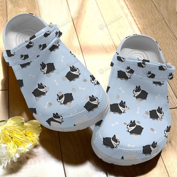 Boston Terrier Blue Pattern Crocs Crocband Clogs, Gift For Lover Boston Terrier Crocs Comfy Footwear