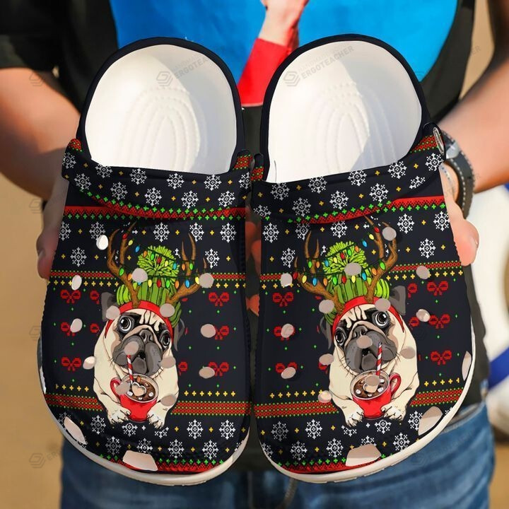 Pug Dog Christmas Crocs Crocband Clogs, Gift For Lover Pug Dog Christmas Crocs Comfy Footwear