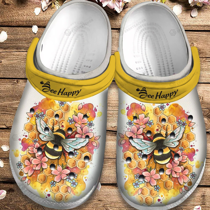 Bee Flower Honey Crocs Crocband Clogs, Gift For Lover Bee Flower Crocs Comfy Footwear