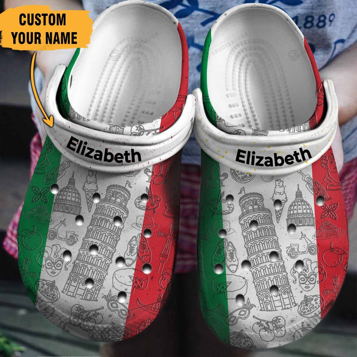 Italia Flag Crocs Crocband Clogs, Gift For Lover Italia Flag Crocs Comfy Footwear