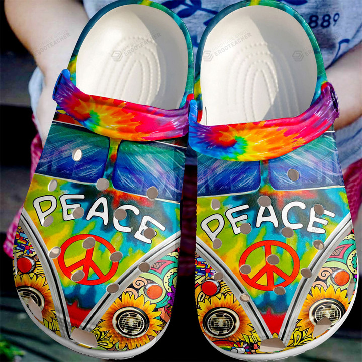 Hippie Van Peace Crocs Crocband Clogs, Gift For Lover Hippie Van Peace Crocs Comfy Footwear