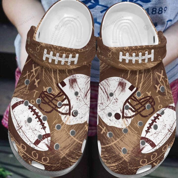 American Football Whitesole Crocs Crocband Clog, Gift For Lover American Football Whitesole Crocs Comfy Footwear