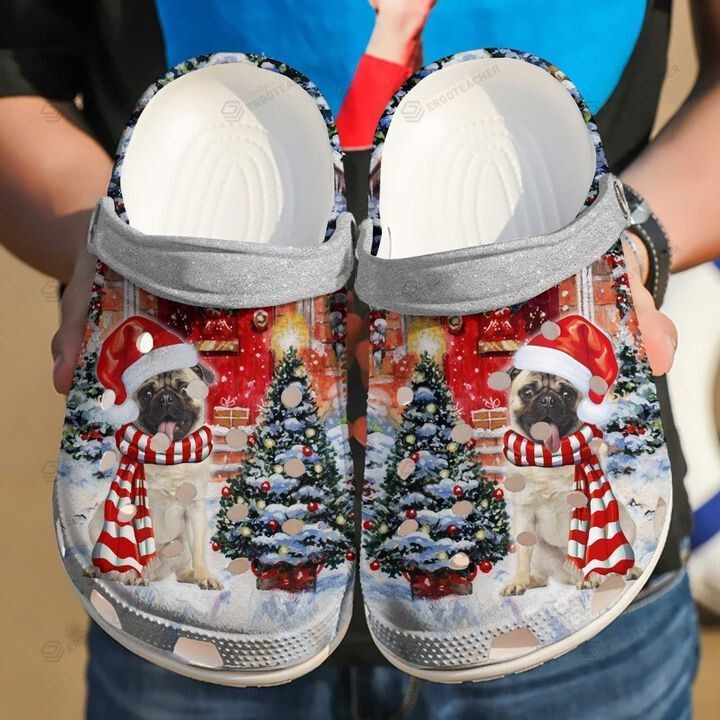 Pug Christmas Coffee Crocs Crocband Clogs, Gift For Lover Pug Christmas Coffee Crocs Comfy Footwear