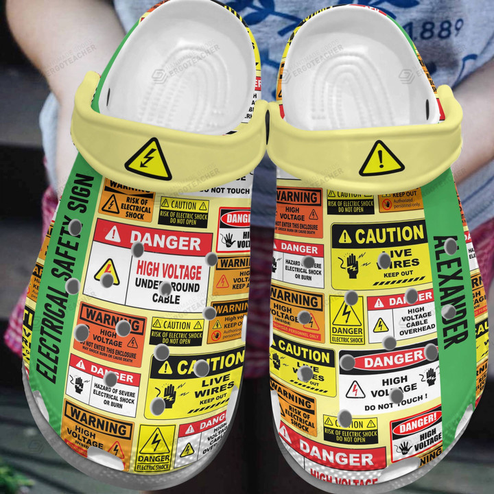 Electrical Safety Sign Crocs Crocband Clogs, Gift For Lover Electrical Safety Sign Crocs Comfy Footwear