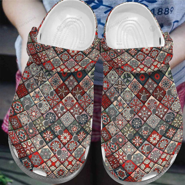 Boho Reds Crocs Crocband Clogs, Gift For Lover Boho Reds Crocs Comfy Footwear