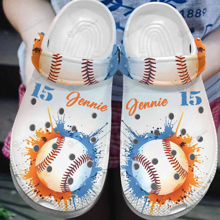 Baseball Orange Blue Crocs Crocband Clogs, Gift For Lover Baseball Orange Blue Crocs Comfy Footwear