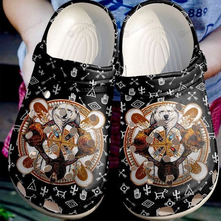 Hippie Bear Crocs Crocband Clogs, Gift For Lover Hippie Bear Crocs Comfy Footwear