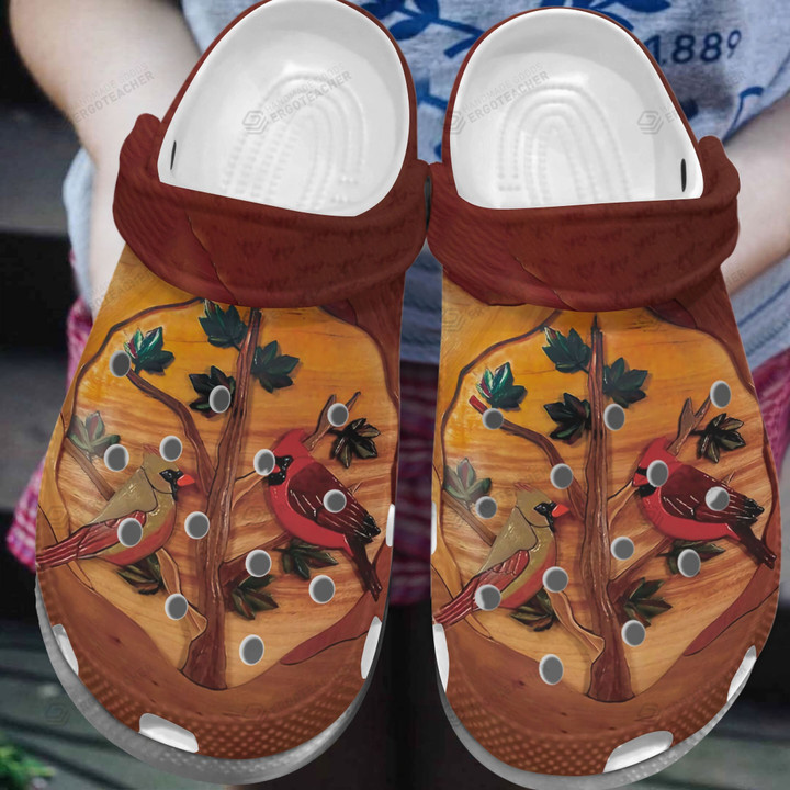 Wooden Cardinals Crocs Crocband Clogs, Gift For Lover Cardinals Crocs Comfy Footwear