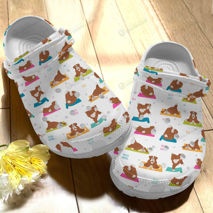 English Bulldog Yoga Poses Crocs Crocband Clogs, Gift For Lover English Bulldog Yoga Crocs Comfy Footwear