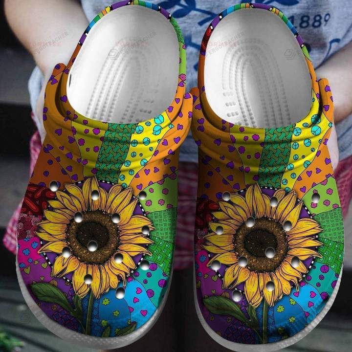 Sunflower Hippie Colorful Gift For Lover Rubber Crocs Crocband Clogs