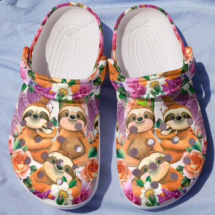 Happy Sloth Family Flower Crocs Crocband Clogs, Gift For Lover Happy Sloth Family Flower Crocs Comfy Footwear